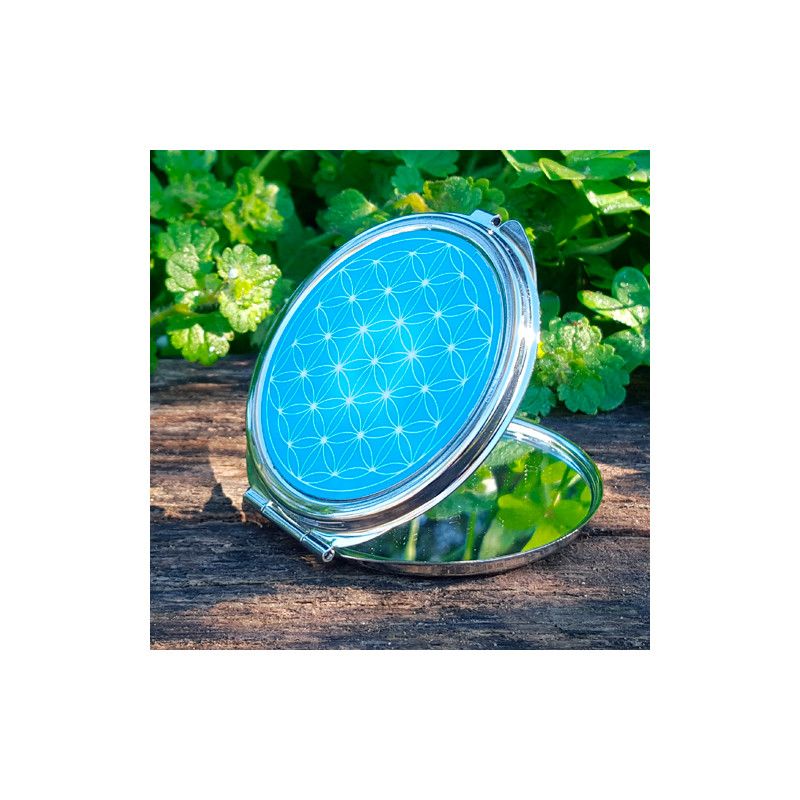 Taschenspiegel Blume des Lebens türkis