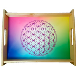 Großes servierplatte-holz Blume des Lebens multicolor