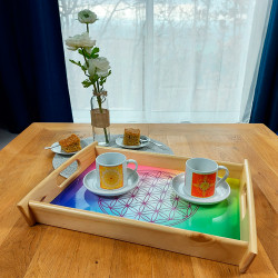 Großes servierplatte-holz Blume des Lebens multicolor