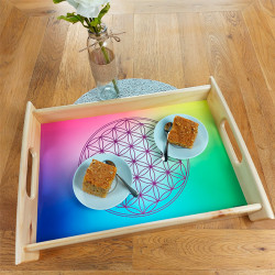 Großes servierplatte-holz Blume des Lebens multicolor
