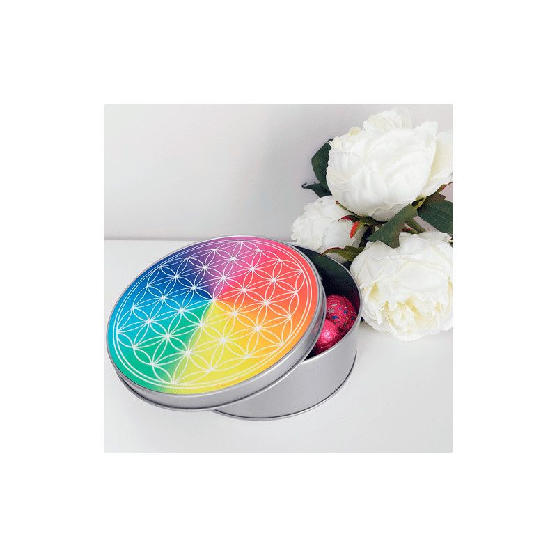 Budawi Set 7 Sottobicchieri In Pietra Ollare - Fiore Della Vita, Colori Chakra, 10 Cm, Fatti A Mano