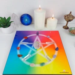 Wooden energising tray with multicoloured Pentacle