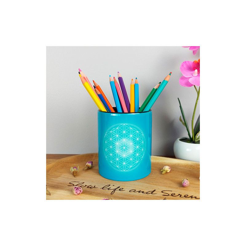 Stiftehalter Blume des Lebens türkis
