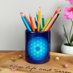 Pot à crayons Fleur de Vie bleue