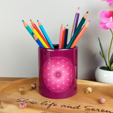 Pot à crayons Fleur de Vie violette