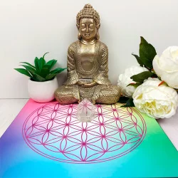 Wooden energising tray with multicolour Flower of Life