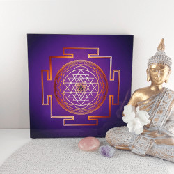Energising wooden tray with Sri Yantra (purple background)