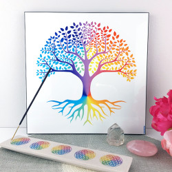 Energising wooden tray with white Tree of Life