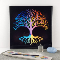 Energising wooden tray with black Tree of Life