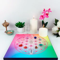 Wooden energising tray with multicolour Flower of Life