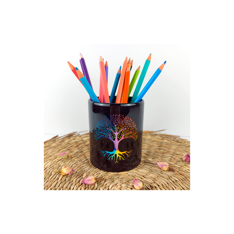 Black Tree of Life Ceramic pencil holder