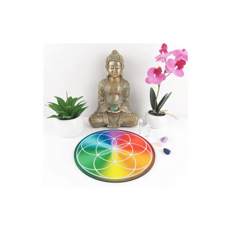 Multicolored Seed of Life round mouse pad