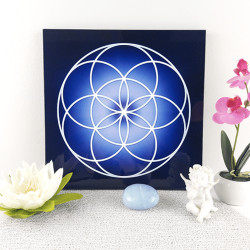 Wooden energising tray with indigo Seed of Life