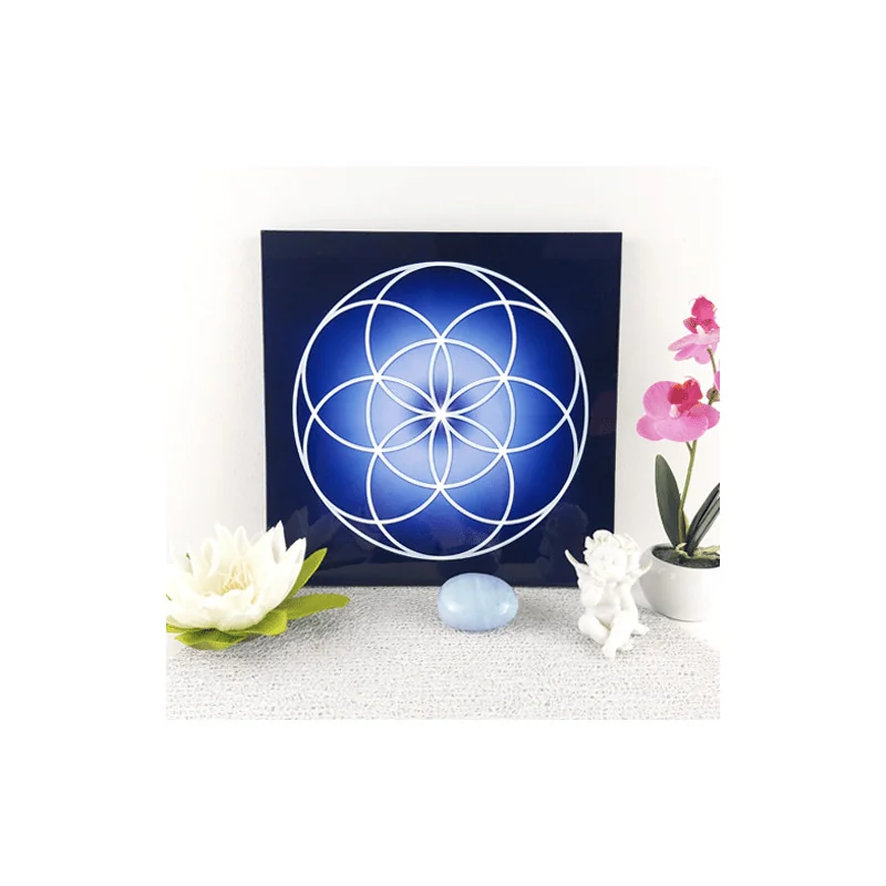 Wooden energising tray with indigo Seed of Life