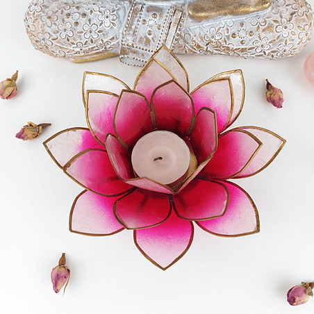 Bougeoir Fleur de Lotus Capiz rose