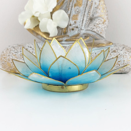 Blue Capiz Lotus Flower candle holder
