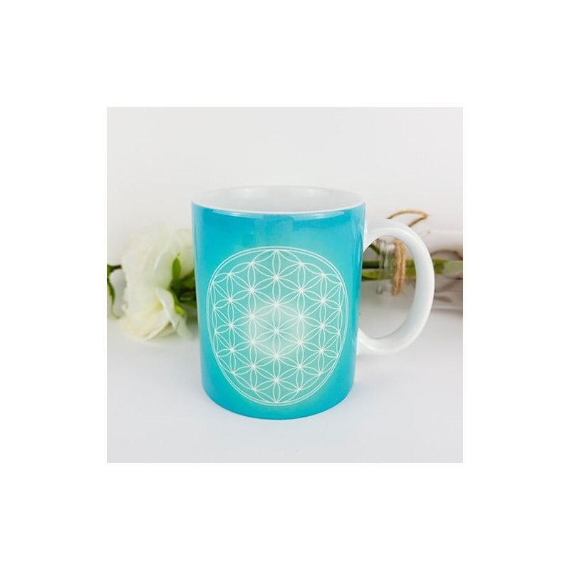 Tasse Blume des Lebens türkis