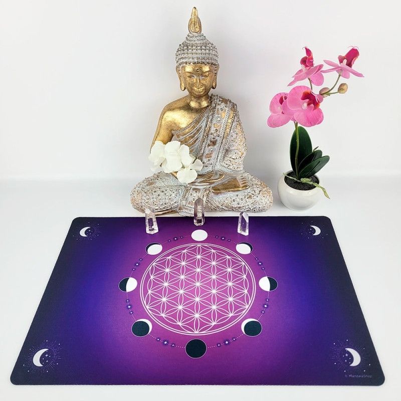 Harmonisierender Teppich Violett Blume des Lebens Mondphasen