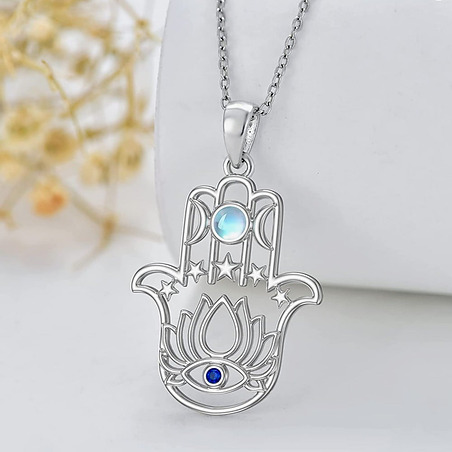 Hand of Fatima and Lotus Flower necklace