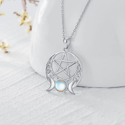 Pentacle triple moon necklace