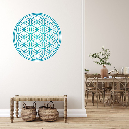 Wandsticker Blume des Lebens türkis