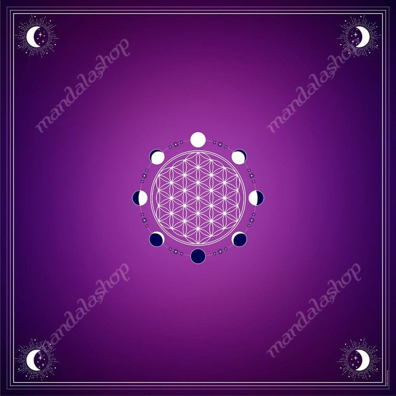 Violette Tarot-Tischdecke Blume des Lebens 60x60 cm