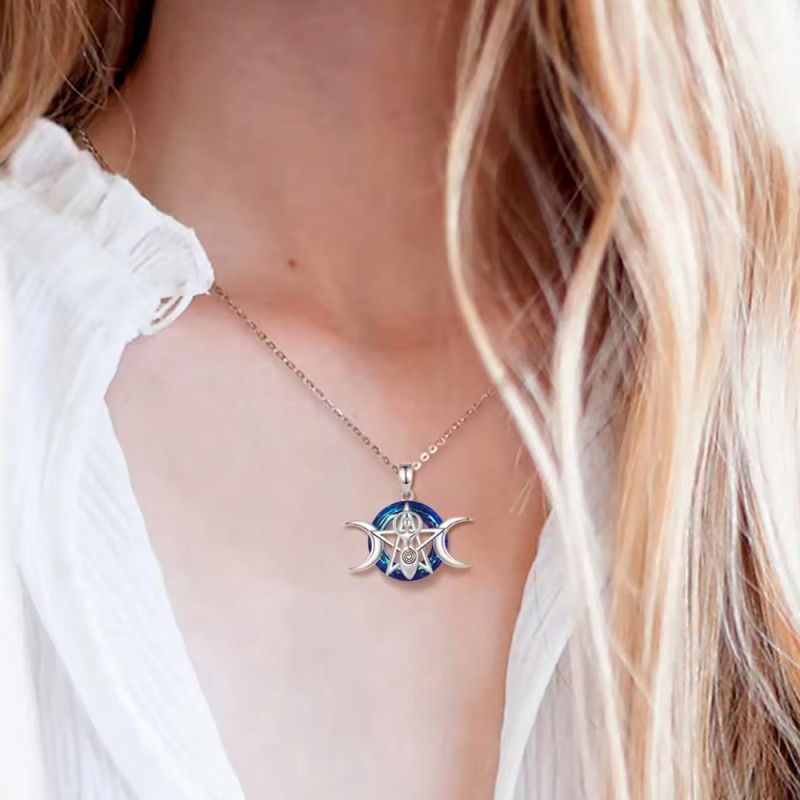 Triple moon pendant silver – pentagram