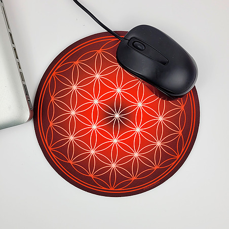 Tapis de souris rond Fleur de Vie rouge
