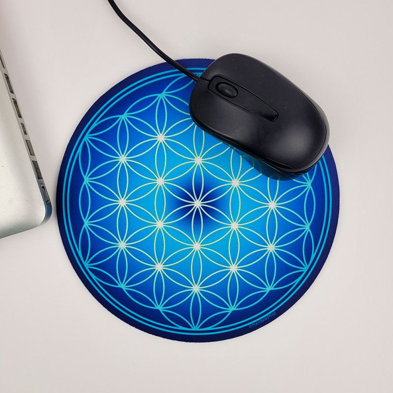 Tapis de souris rond Fleur de Vie bleue
