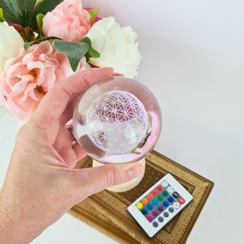 Sfera Di Cristallo K9 Con Base LED Colorata E Albero Della Vita 3D, Luce Notturna Per Meditazione E Decorazione Spirituale