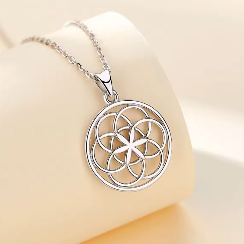NKlaus Ciondolo Fiore Della Vita In Argento 925 Rodiato – Amuleto Lucido 22mm, Catena Esclusa, Gioiello Spiritualità