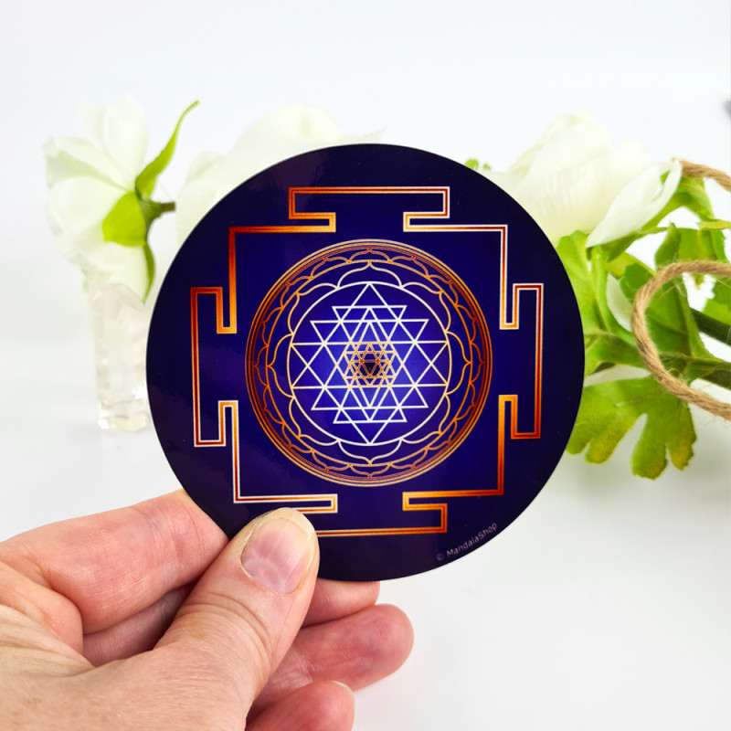 Disco armonizador Sri Yantra (con fondo azul)