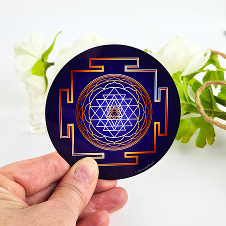 Sri Yantra (with blue background) harmonising disk
