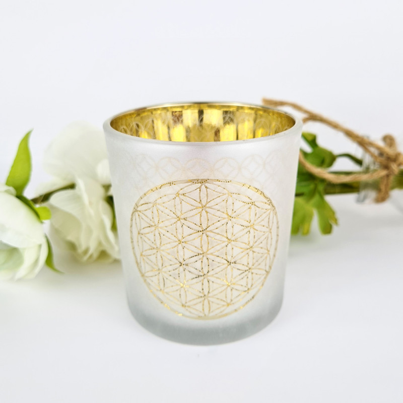 Teelichthalter Blume des Lebens – Gold innen