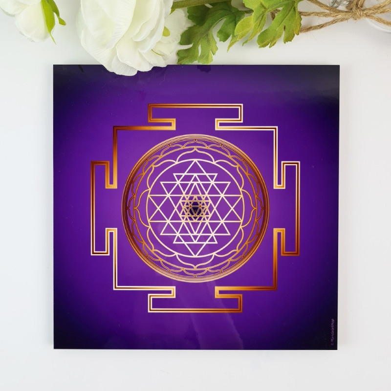 Energetische Holzplatte Sri Yantra - violett