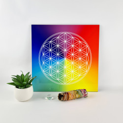 Energetische Holzplatte Blume des Lebens 7 Chakren