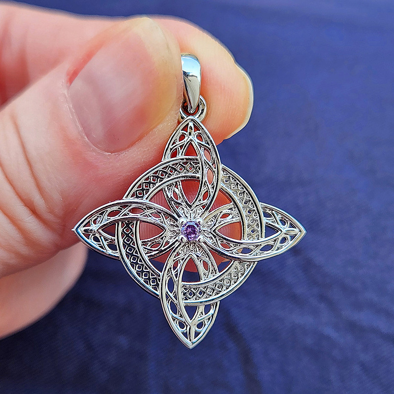 Pendentif noeud de sorcière zircon améthyste