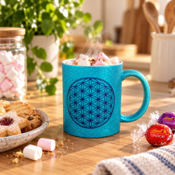 Mug Fleur de Vie bleu pailleté