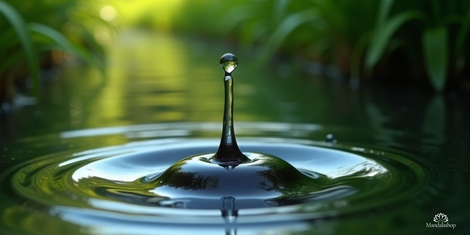 Goccia d'acqua che forma cerchi concentrici sulla superficie di un'acqua calma, simbolo di equilibrio e di ritrovato equilibrio interiore.