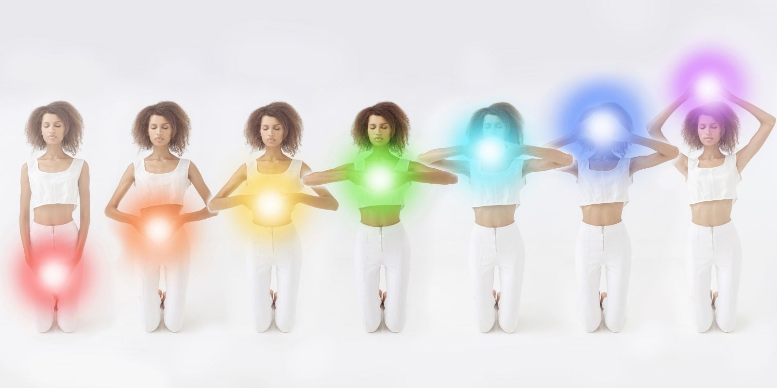 Illustration des 7 chakras principaux du corps humain, représentant les centres énergétiques associés à l’équilibre physique, émotionnel et spirituel.