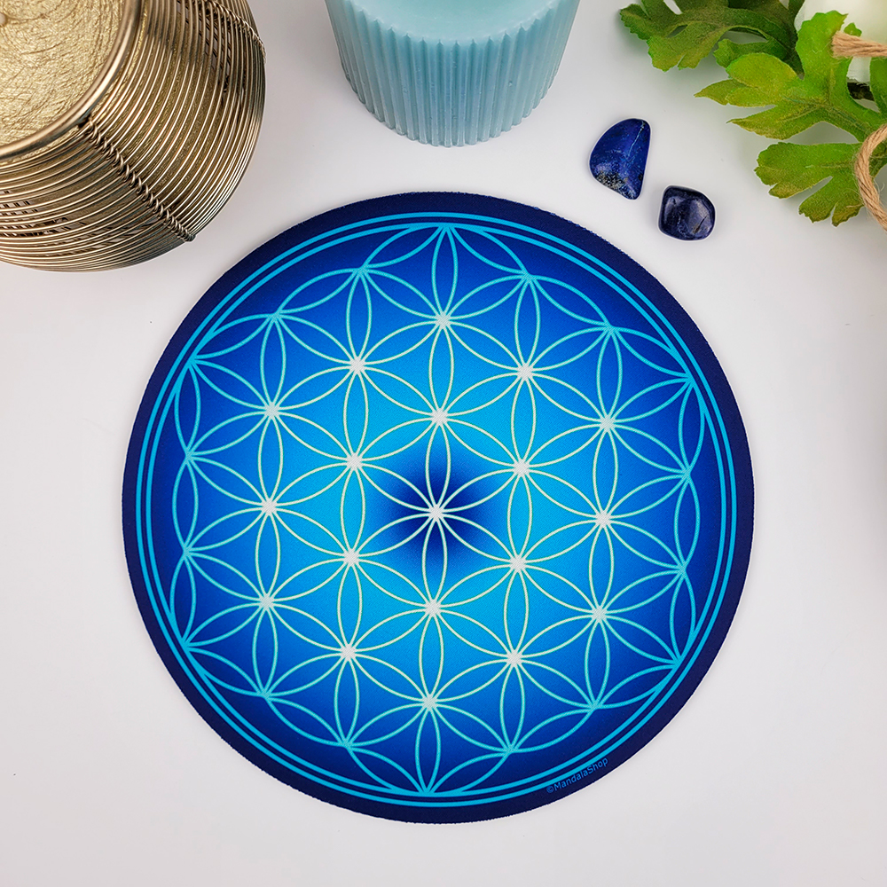 Mandala Flor de la Vida azul para meditación, decoración y trabajo de oficina