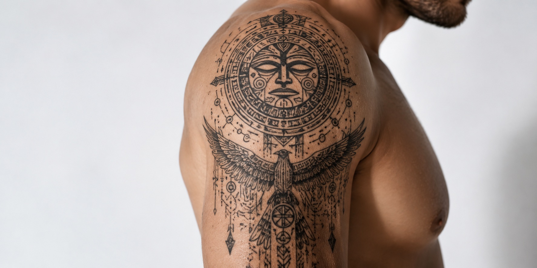 Traditional shamanic tattoo on a man's back