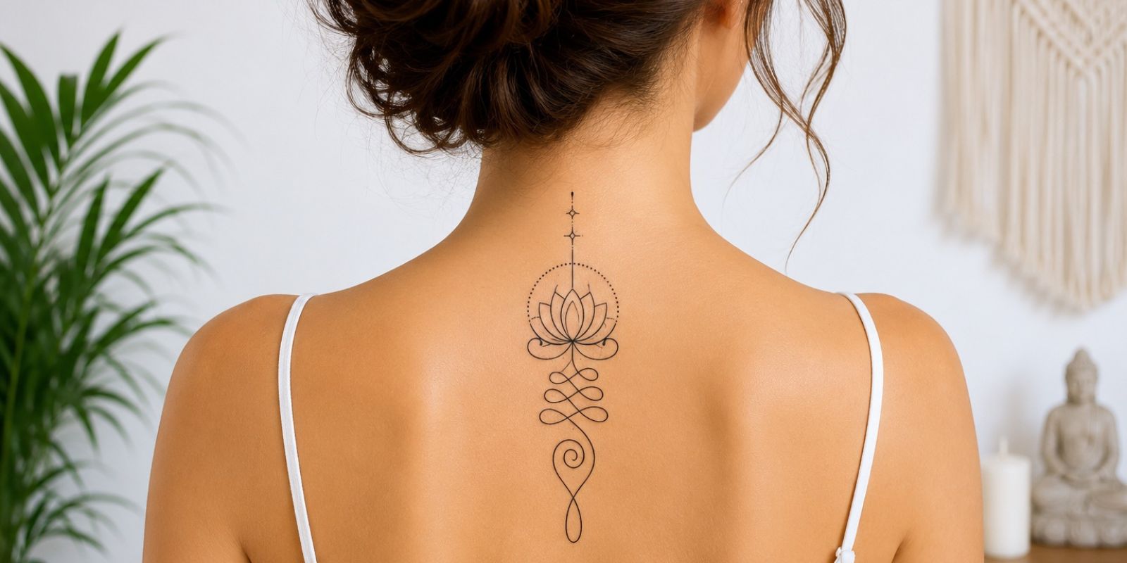 Unalome Spiritual Tattoo on a Woman's Back