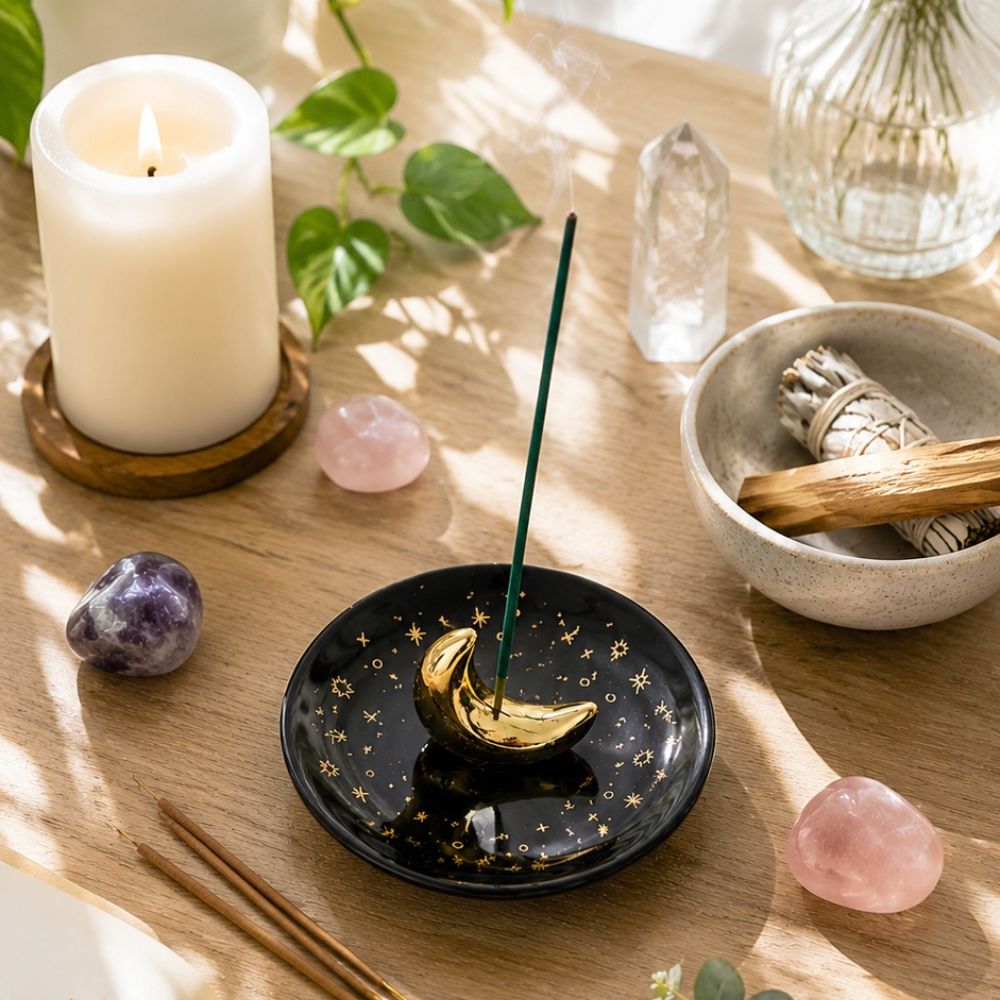 Porte-encens avec bâton d’encens dans une ambiance zen